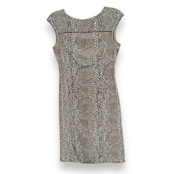 Tory Burch Carter Logo Print Sheath Sleeveless Dress Tan Blue Women’s Size 2 / S - Picture 3 of 15